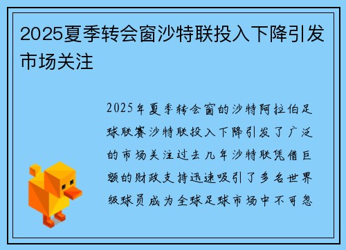 2025夏季转会窗沙特联投入下降引发市场关注