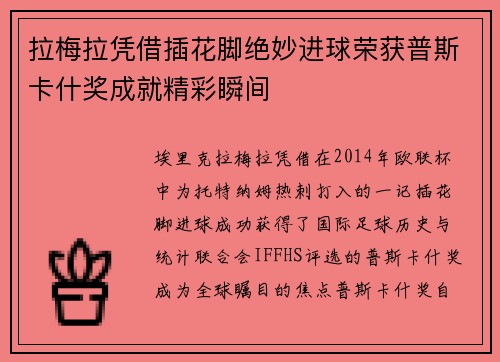 拉梅拉凭借插花脚绝妙进球荣获普斯卡什奖成就精彩瞬间